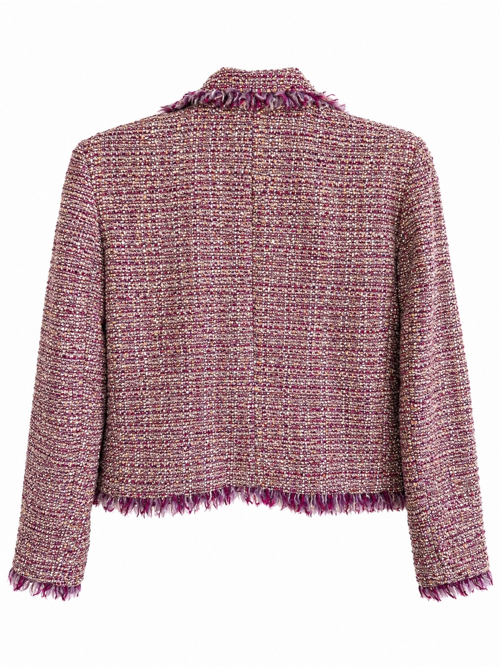 Kate Hill Petite Tweed Bouclé Blazer Jacket Wool Blend Size 8P Fringe - Picture 3 of 6